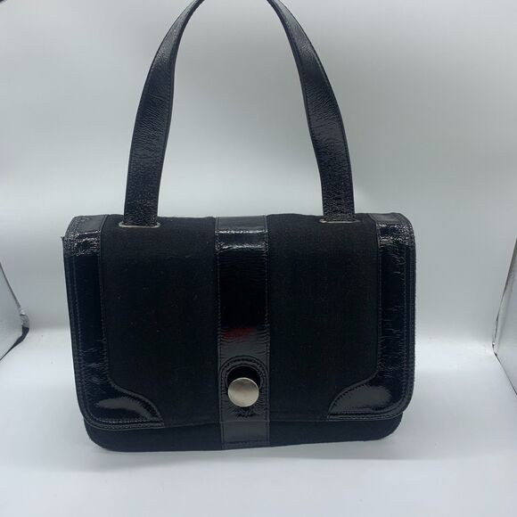 Hobo International Black Fabric Patent Leather Purse Handbag Flap Front - Picture 1 of 14